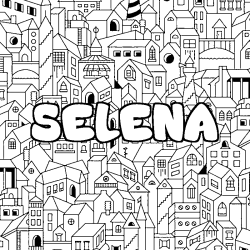 Coloriage pr&eacute;nom SELENA - d&eacute;cor Ville