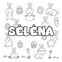 Coloriage pr&eacute;nom S&Eacute;L&Eacute;NA - d&eacute;cor Paques