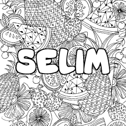 Coloriage prénom SELIM - décor Mandala fruits