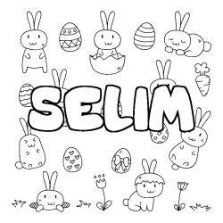 Coloriage prénom SELIM - décor Paques