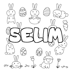 Coloriage pr&eacute;nom SELIM - d&eacute;cor Paques