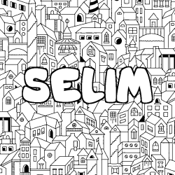 Coloriage prénom SELIM - décor Ville