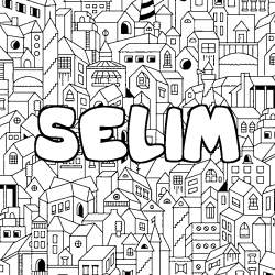 Coloriage pr&eacute;nom SELIM - d&eacute;cor Ville