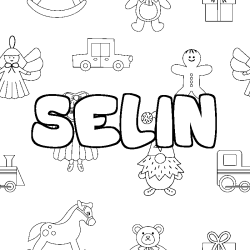 Coloriage pr&eacute;nom SELIN - d&eacute;cor Jouets