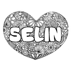 Coloriage pr&eacute;nom SELIN - d&eacute;cor Mandala coeur