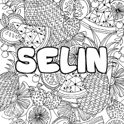 Coloriage prénom SELIN - décor Mandala fruits