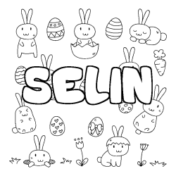 Coloriage pr&eacute;nom SELIN - d&eacute;cor Paques