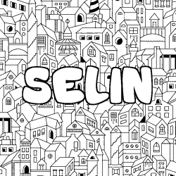 Coloriage prénom SELIN - décor Ville