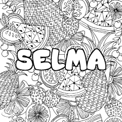 Coloriage pr&eacute;nom SELMA - d&eacute;cor Mandala fruits