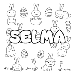 Coloriage prénom SELMA - décor Paques