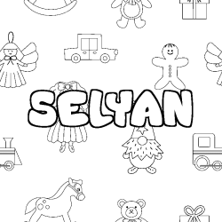 Coloriage prénom SELYAN - décor Jouets
