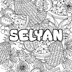 Coloriage pr&eacute;nom SELYAN - d&eacute;cor Mandala fruits