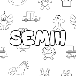 Coloriage pr&eacute;nom SEMIH - d&eacute;cor Jouets