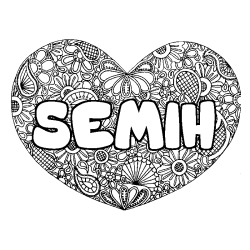 Coloriage pr&eacute;nom SEMIH - d&eacute;cor Mandala coeur