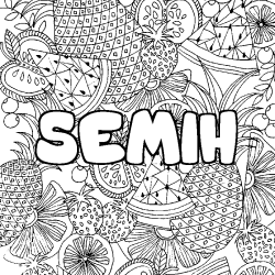 Coloriage prénom SEMIH - décor Mandala fruits