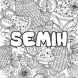 Coloriage pr&eacute;nom SEMIH - d&eacute;cor Mandala fruits