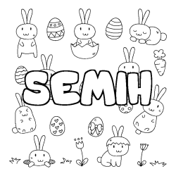 Coloriage pr&eacute;nom SEMIH - d&eacute;cor Paques