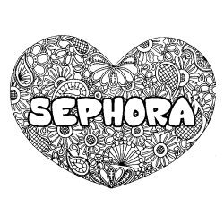Coloriage pr&eacute;nom SEPHORA - d&eacute;cor Mandala coeur