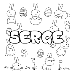 Coloriage pr&eacute;nom SERGE - d&eacute;cor Paques