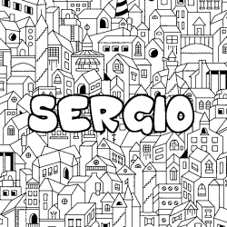 Coloriage prénom SERGIO - décor Ville