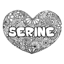 Coloriage prénom SERINE - décor Mandala coeur