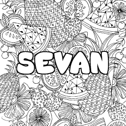 Coloriage pr&eacute;nom SEVAN - d&eacute;cor Mandala fruits