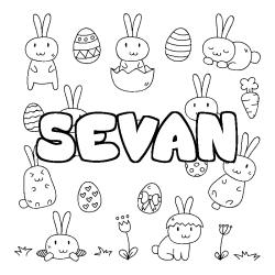 Coloriage pr&eacute;nom SEVAN - d&eacute;cor Paques
