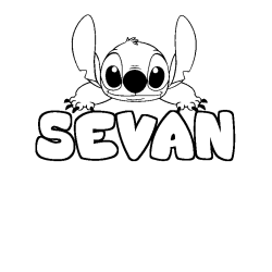 Coloriage prénom SEVAN - décor Stitch