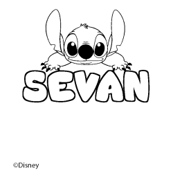 Coloriage pr&eacute;nom SEVAN - d&eacute;cor Stitch