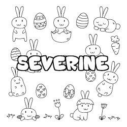 Coloriage pr&eacute;nom SEVERINE - d&eacute;cor Paques
