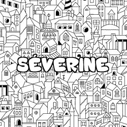 Coloriage pr&eacute;nom S&Eacute;VERINE - d&eacute;cor Ville
