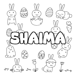 Coloriage pr&eacute;nom SHAIMA - d&eacute;cor Paques