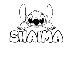 Coloriage prénom SHAIMA - décor Stitch