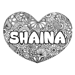 Coloriage prénom SHAINA - décor Mandala coeur