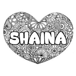 Coloriage pr&eacute;nom SHAINA - d&eacute;cor Mandala coeur