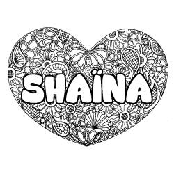 Coloriage pr&eacute;nom SHA&Iuml;NA - d&eacute;cor Mandala coeur