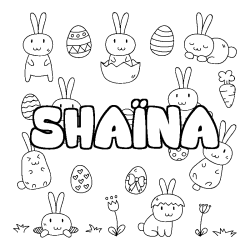 Coloriage pr&eacute;nom SHA&Iuml;NA - d&eacute;cor Paques