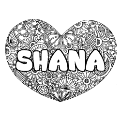 Coloriage pr&eacute;nom SHANA - d&eacute;cor Mandala coeur
