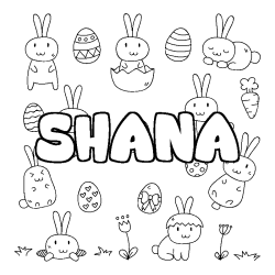 Coloriage prénom SHANA - décor Paques