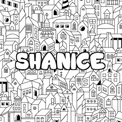 Coloriage pr&eacute;nom SHANICE - d&eacute;cor Ville