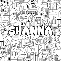 Coloriage pr&eacute;nom SHANNA - d&eacute;cor Ville
