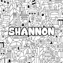 Coloriage pr&eacute;nom SHANNON - d&eacute;cor Ville