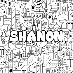 Coloriage pr&eacute;nom SHANON - d&eacute;cor Ville