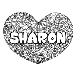Coloriage prénom SHARON - décor Mandala coeur