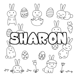 Coloriage prénom SHARON - décor Paques