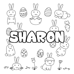 Coloriage pr&eacute;nom SHARON - d&eacute;cor Paques