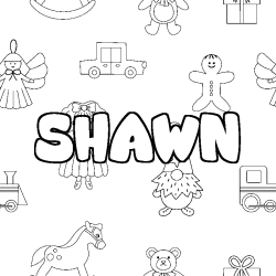 Coloriage pr&eacute;nom SHAWN - d&eacute;cor Jouets