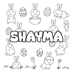 Coloriage pr&eacute;nom SHAYMA - d&eacute;cor Paques