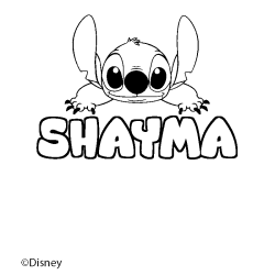 Coloriage pr&eacute;nom SHAYMA - d&eacute;cor Stitch