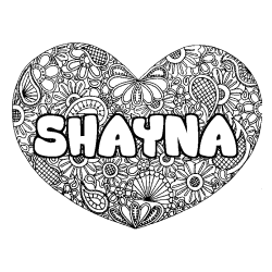 Coloriage prénom SHAYNA - décor Mandala coeur